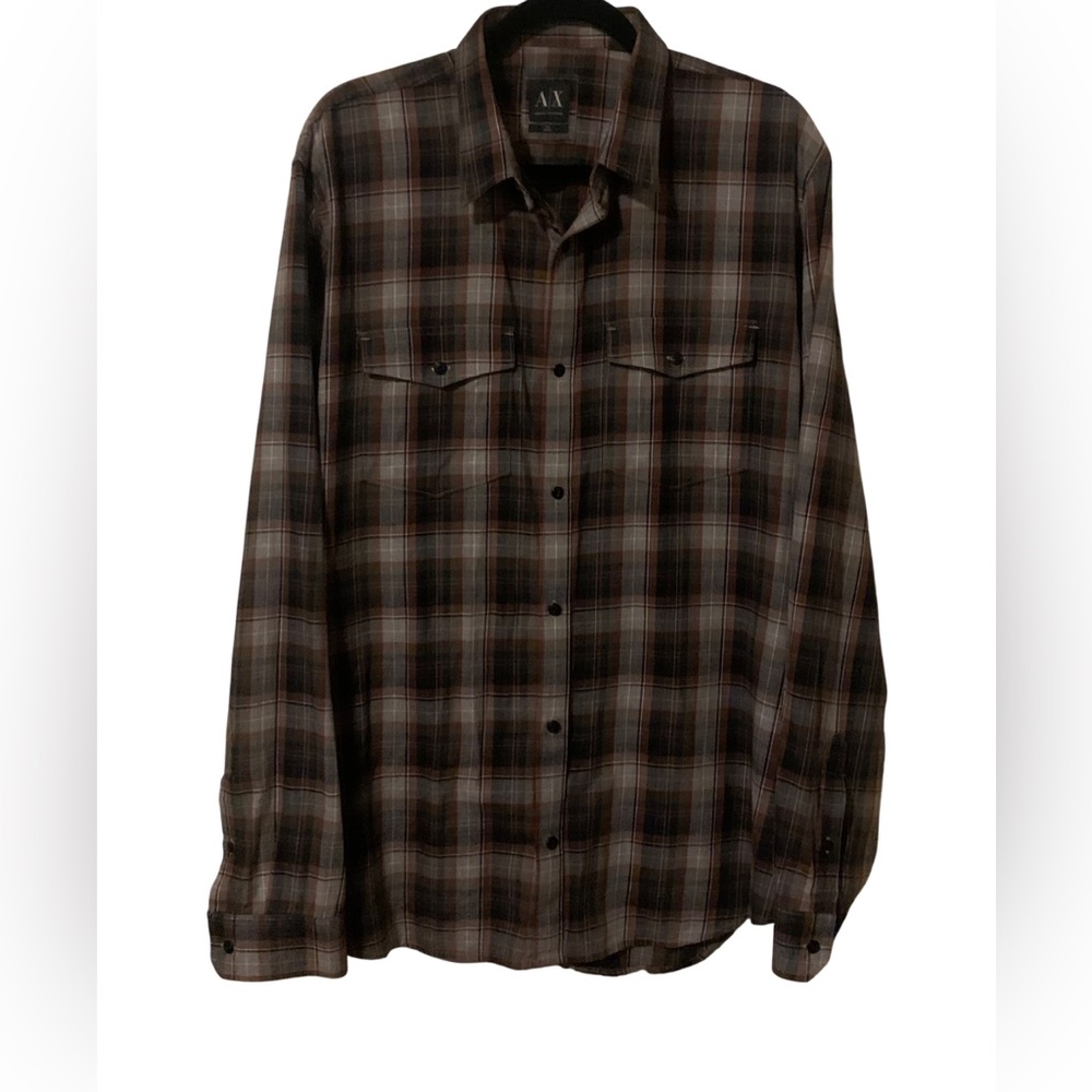 Armani Exchange Men’s Checkered Shirt in Brown and Black Slim,XL100%Cotton NWOT.